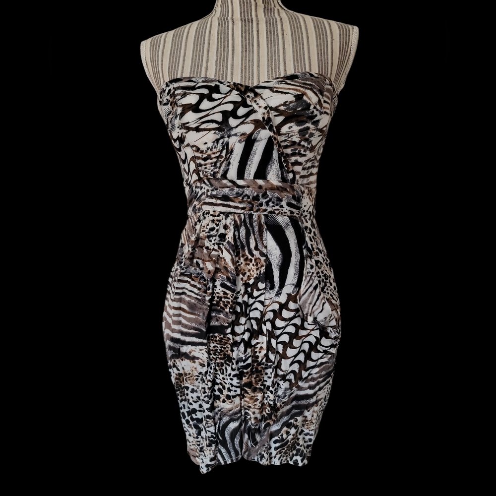 EUC! Vintage American Rag Girl animal print strapless body con dress!